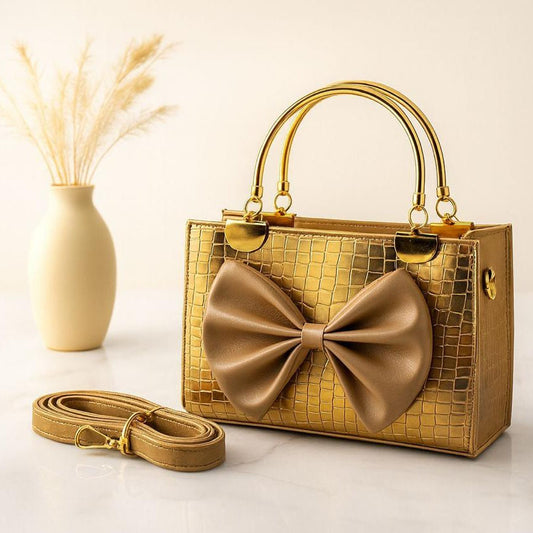 Crocodile Bow Handbag Elegant Stylish And Durable Design For Fashionable Daily Carry And Special Occasions - Black