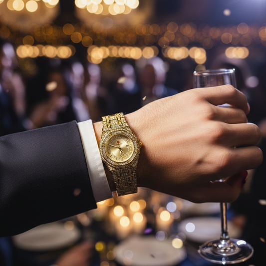 Luxury Gold Diamond-Studded Wrist Watch – Premium Designer Style Quartz Watch for Men (Without Box)